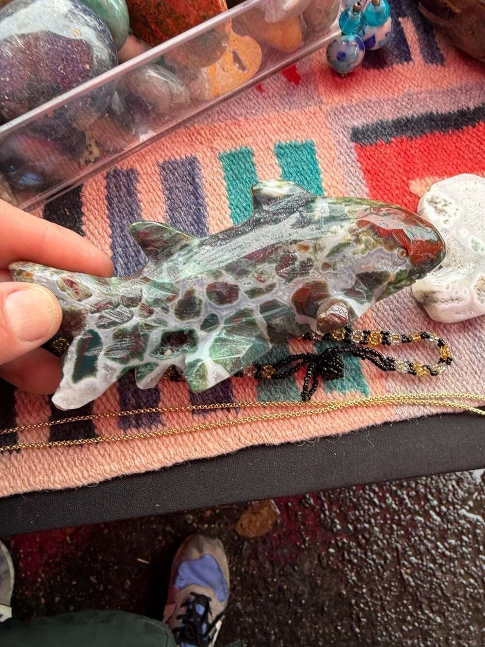 Ocean Jasper/agate Carved Crystal Fish Figurine Sculpture